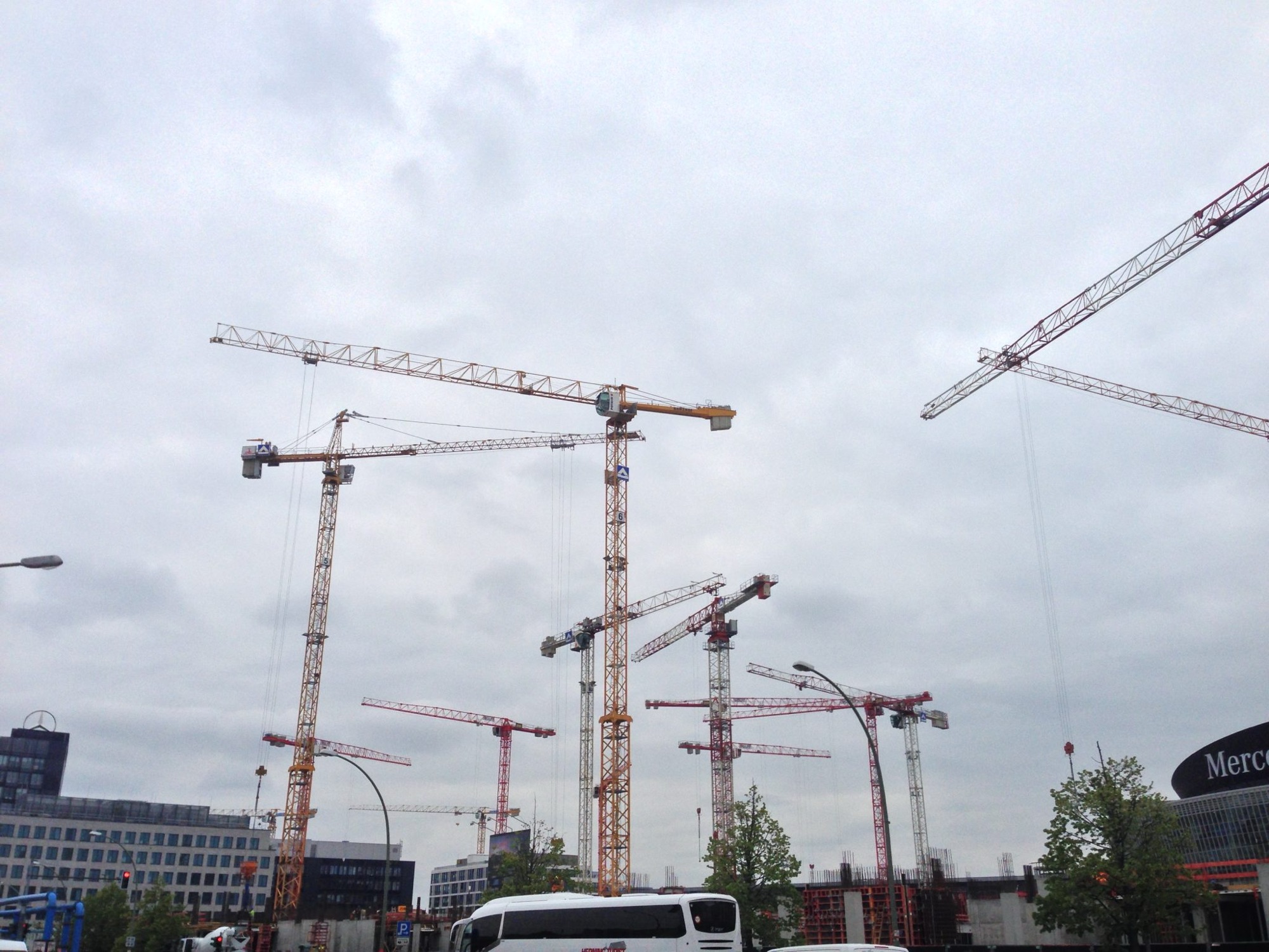 Tower cranes over a construction site