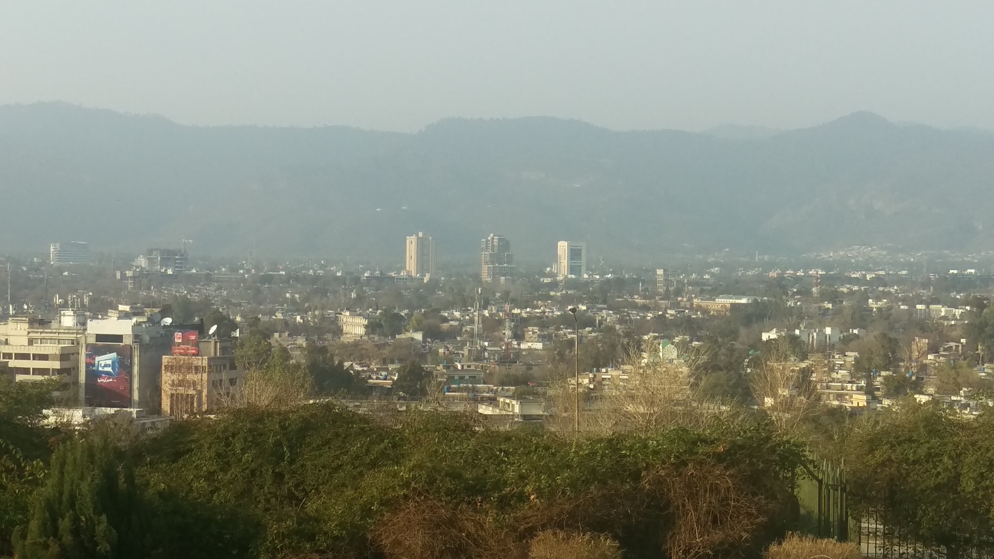 Islamabad from the Pakistan Monument, the Margalla Hills behind